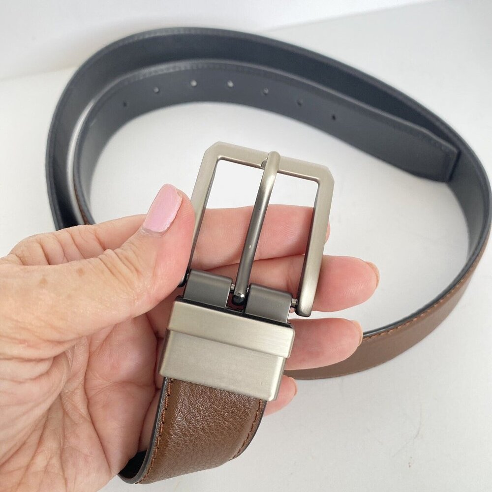 Mens Casual Reversible Belt Black Brown Gray Swivel Buckle XL 50 Inch Length